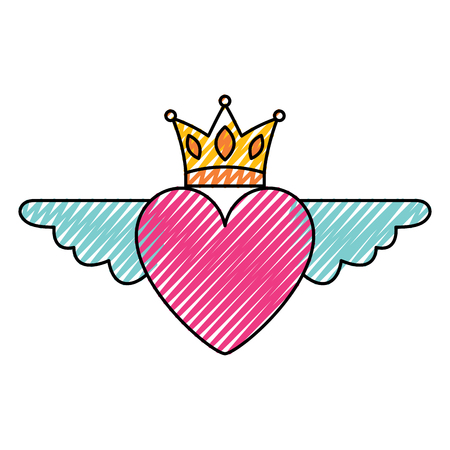 heart in love with wings crown decoration vector illustration drawing imageのイラスト素材