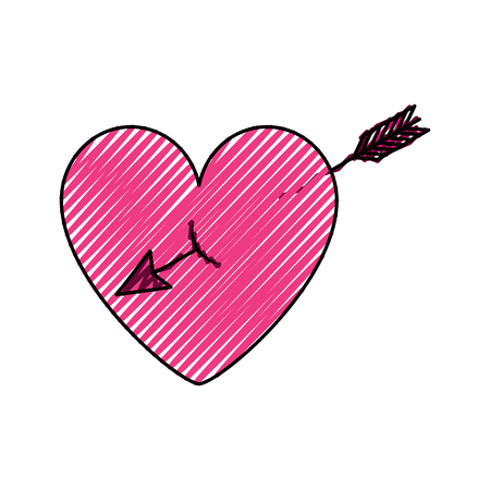 cute heart in love with arrow decoration vector illustration drawing imageのイラスト素材