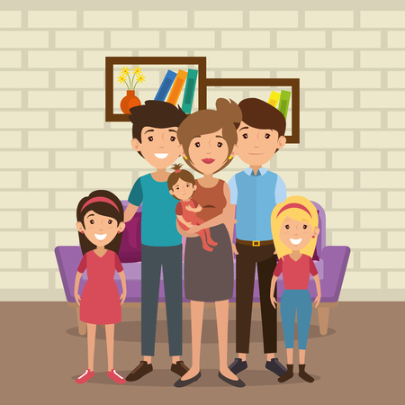 family parents in living room scene vector illustration designのイラスト素材