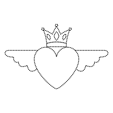 Dotted heart in love with wings crown decoration vector illustrationのイラスト素材