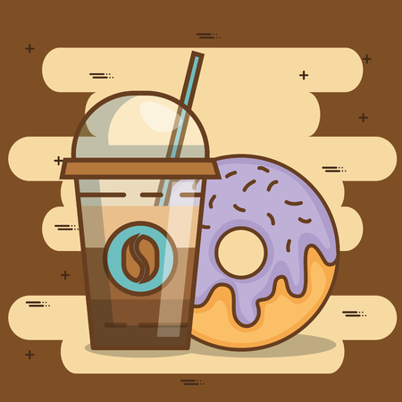 Delicious coffee time elements such as iced coffee and donut vector illustration designのイラスト素材