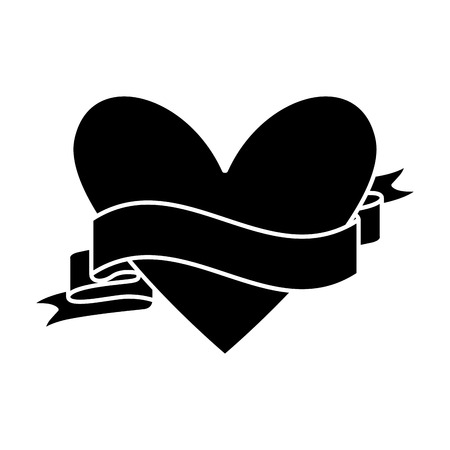 heart love ribbon romantic decoration vector illustration black and white designのイラスト素材
