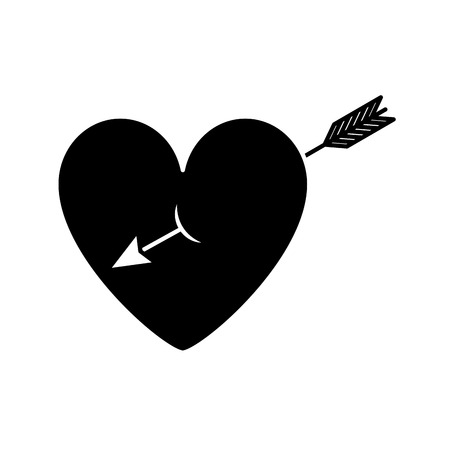 Cute heart in love with arrow decoration vector illustration black and white designのイラスト素材