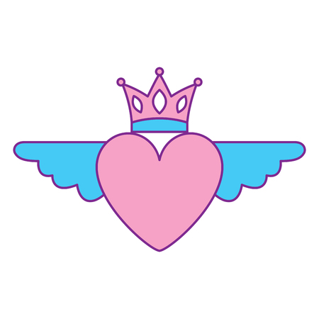 heart in love with wings crown decoration vector illustration pink and blue designのイラスト素材