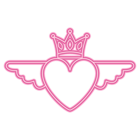 heart in love with wings crown decoration vector illustration neon designのイラスト素材