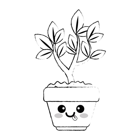 houseplant in pot with tongue out kawaii character vector illustration designのイラスト素材