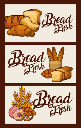 Bread fresh banners food delicious vector illustration.のイラスト素材