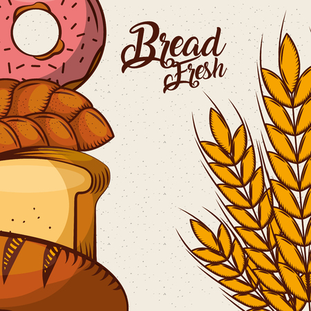 bread fresh donut croissant wheat assortment bake poster vector illustrationのイラスト素材
