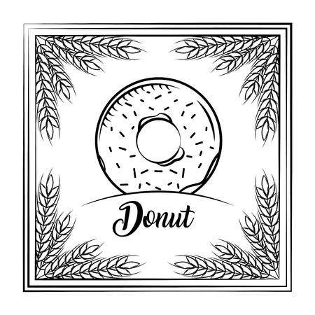 sweet donut vintage frame wheat decoration vector illustrationのイラスト素材
