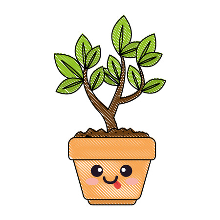 houseplant in pot with tongue out character vector illustration designのイラスト素材