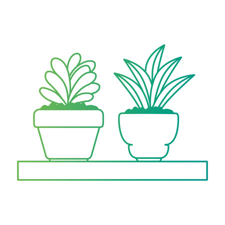 beautiful houseplants set in wooden shelf vector illustration designのイラスト素材