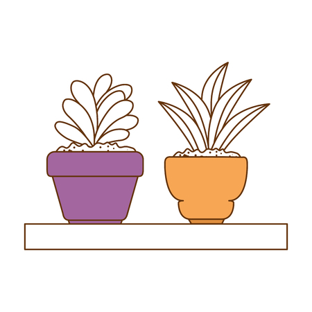 beautiful houseplants set in wooden shelf vector illustration designのイラスト素材