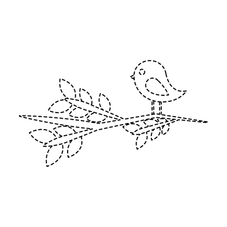 bird on branch  cartoon icon image vector illustration design  black dotted lineのイラスト素材
