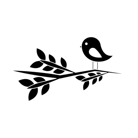 bird on branch  cartoon icon image vector illustration design  black and whiteのイラスト素材