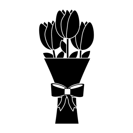 Tulips bouquet flower spring icon image vector illustration design black and whiteのイラスト素材