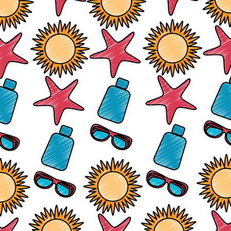 sun starfish sunscreen glasses beach pattern image vector illustration design sketch styleのイラスト素材