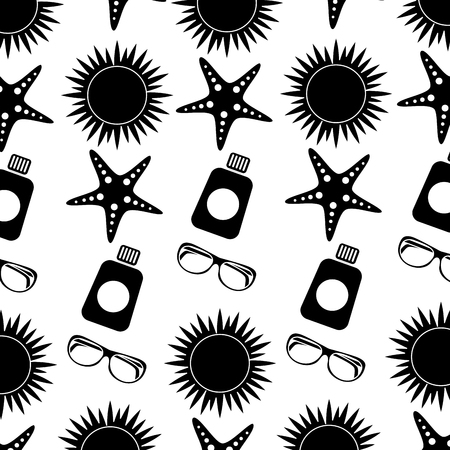 Sun starfish sunscreen glasses beach pattern image vector illustration design black and whiteのイラスト素材