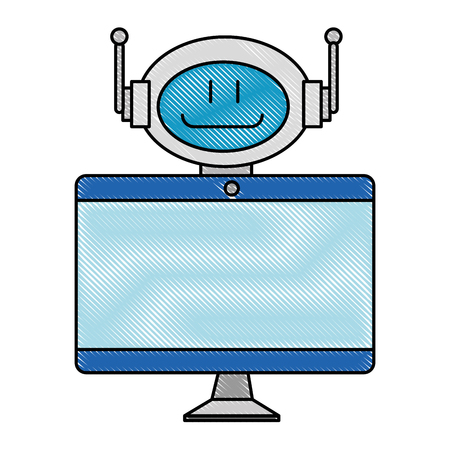 technological robot with monitor character icon vector illustration designのイラスト素材