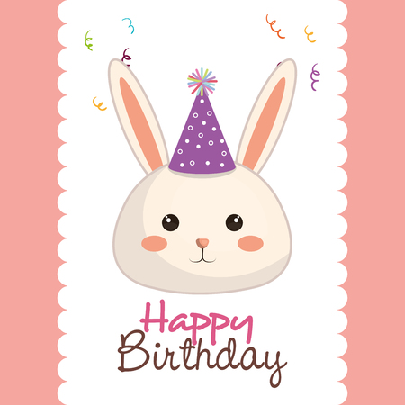 happy birthday card with bunny character vector illustration designのイラスト素材