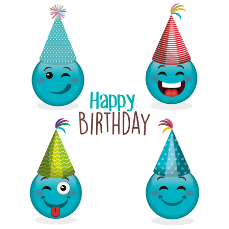happy birthday card with emoticon vector illustration designのイラスト素材