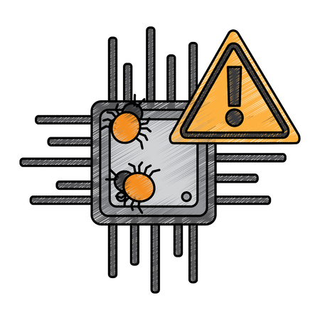 motherboard warning bug virus data hazard vector illustration drawing designのイラスト素材