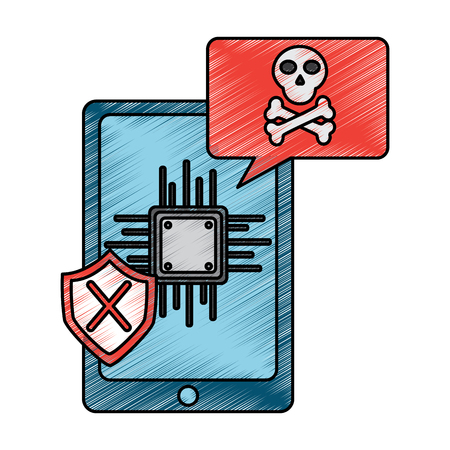 smartphone motherboard notification virus error vector illustration drawing designのイラスト素材