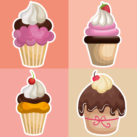 happy birthday card with cupcakes vector illustration designのイラスト素材