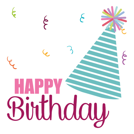 happy birthday card with hat accessory vector illustration designのイラスト素材