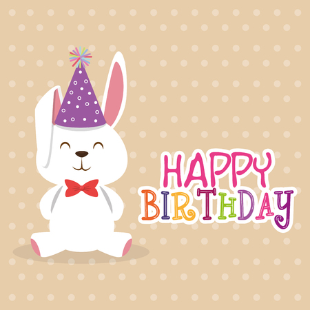 happy birthday card with bunny character vector illustration designのイラスト素材