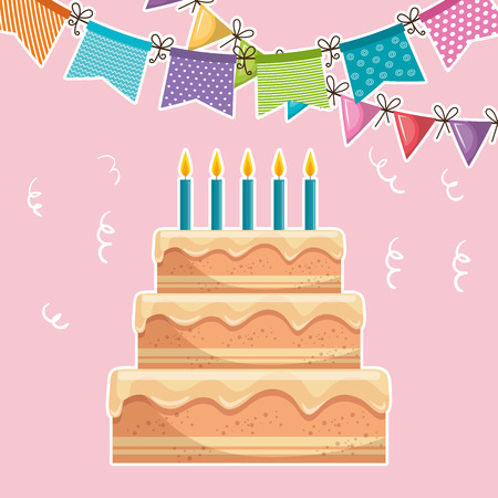 happy birthday card with sweet cake vector illustration designのイラスト素材