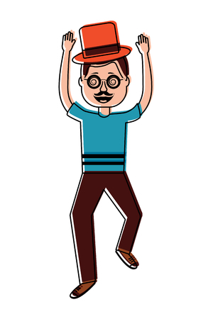happy man standing wearing mask mustache glasses and hat vector illustrationのイラスト素材