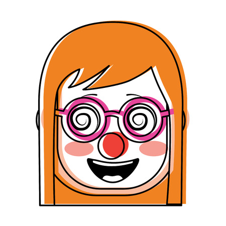 laughing face woman with crazy glasses mask clown enjoy vector illustrationのイラスト素材