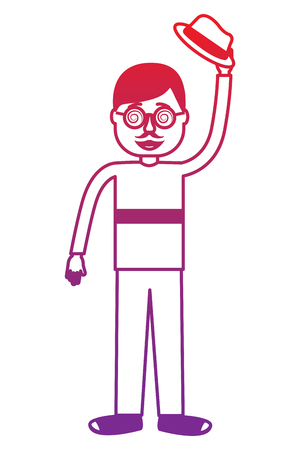 happy man standing wearing mask mustache glasses and hat vector illustration gradient color imageのイラスト素材