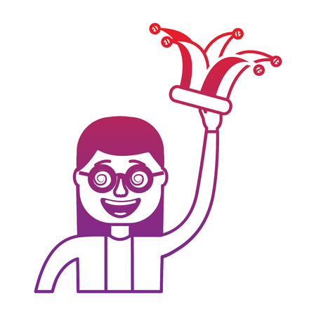 funny smile woman with jester hat vector illustration gradient color imageのイラスト素材