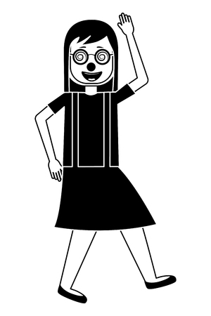 woman with clown mask silly glasses celebrating vector illustration black and white designのイラスト素材