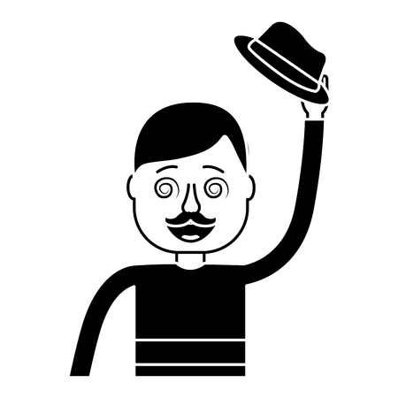 happy man hat and crazy glasses portrait vector illustration black and white designのイラスト素材