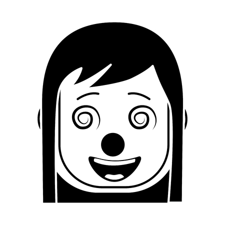 laughing face woman with crazy glasses mask clown enjoy vector illustration black and white designのイラスト素材