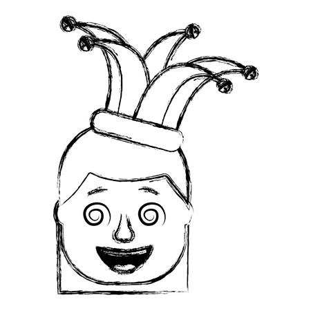 laughing face woman with crazy glasses and jester hat enjoy vector illustration sketch designのイラスト素材
