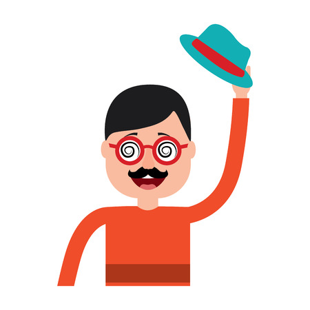 happy man hat and crazy glasses portrait vector illustrationのイラスト素材