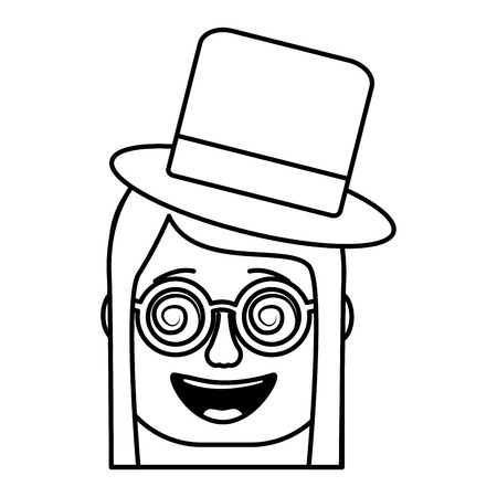 laughing face woman with crazy glasses and hat enjoy vector illustrationのイラスト素材