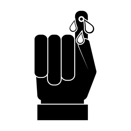 hand with finger flowing blood drops hemophilia campaing vector illustration black and white designのイラスト素材