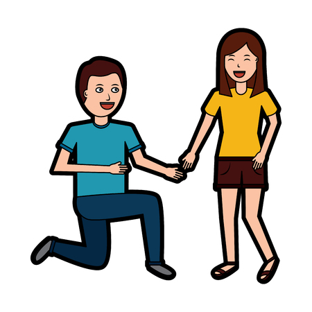 man on his knee proposal in front of woman vector illustrationのイラスト素材