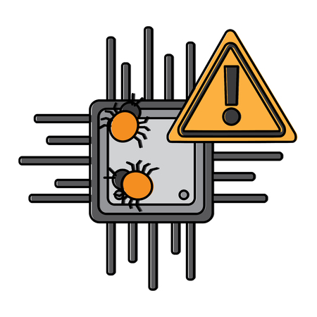 motherboard warning bug virus data hazard vector illustrationのイラスト素材