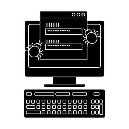 computer with login code virus attack vector illustration pictogram designのイラスト素材
