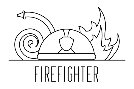 firefighter professional helmet water hose and helmet vector illustration outline designのイラスト素材