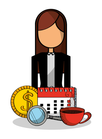 business woman calendar money coffee vector illustrationのイラスト素材