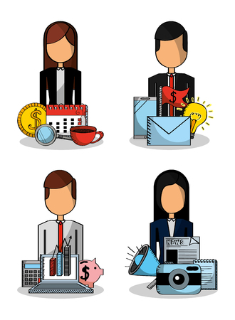 people set business money piggy chart statistics mail vector illustrationのイラスト素材