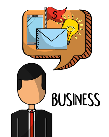 businessman with mobile mail money in bubble chat vector illustrationのイラスト素材