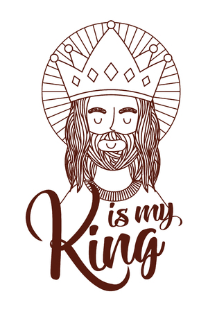 jesus is my king engraving character with crown vector illustrationのイラスト素材