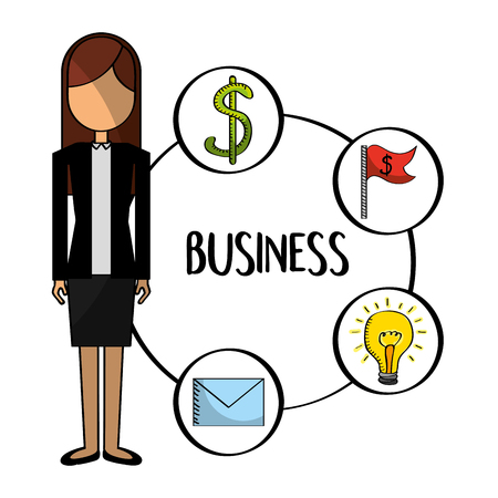 standing business woman with business icons vector illustrationのイラスト素材